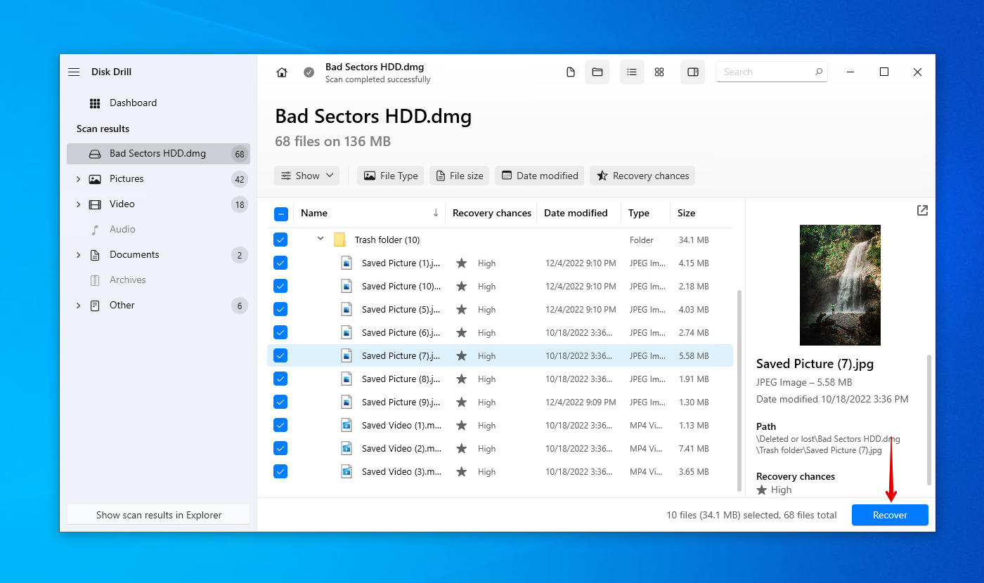 Recovering lost data from the drive with bad sectors.