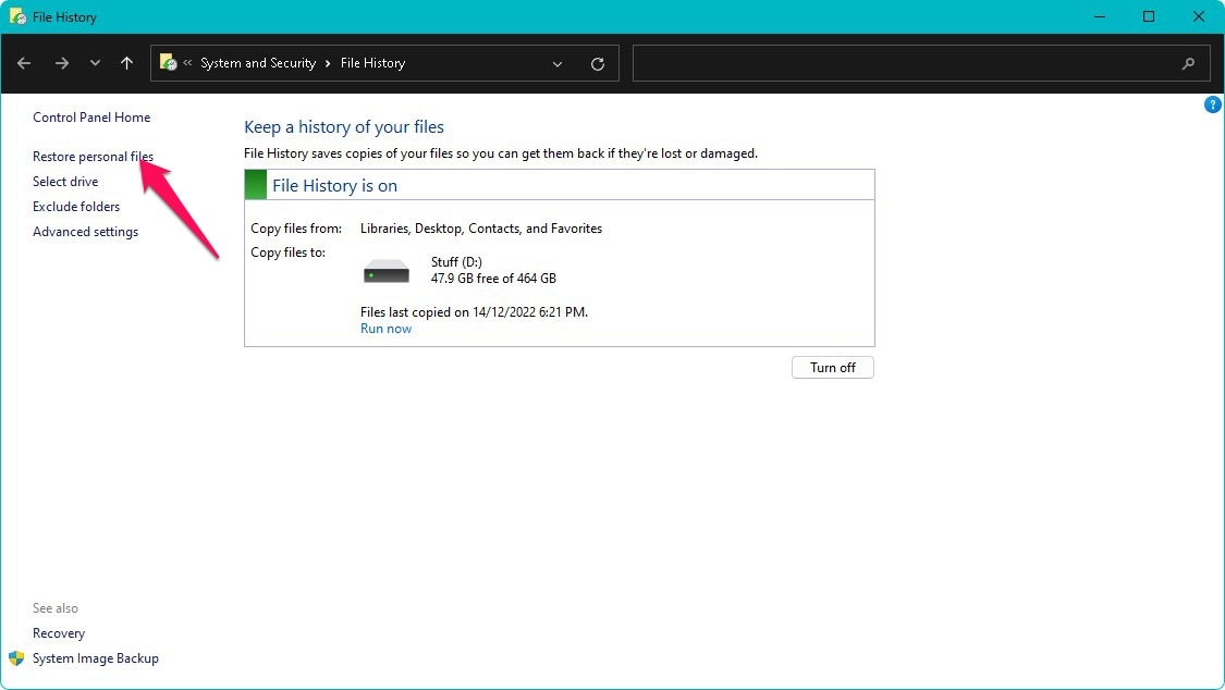 restore personal files
