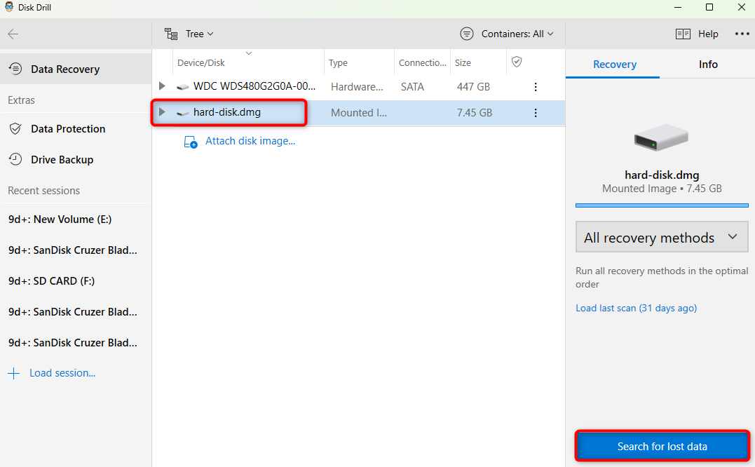 scanning disk image using Disk Drill