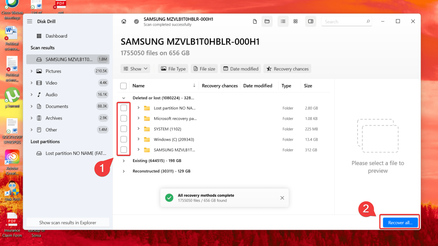 selecting files for data recovery
