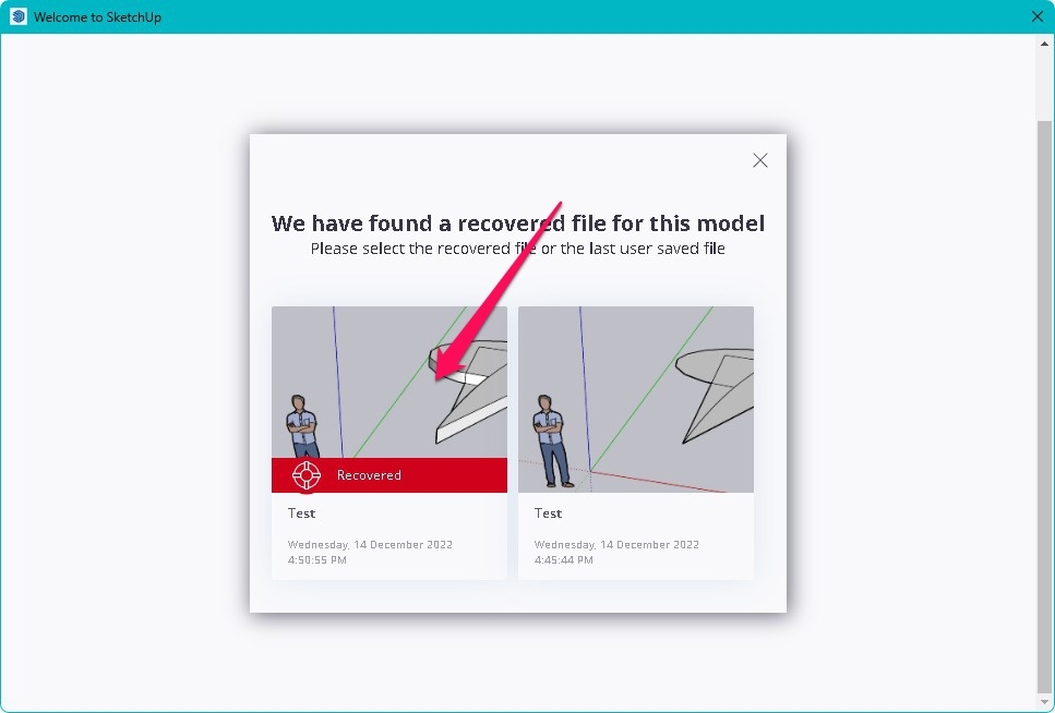 sketchup-select recovered last saved