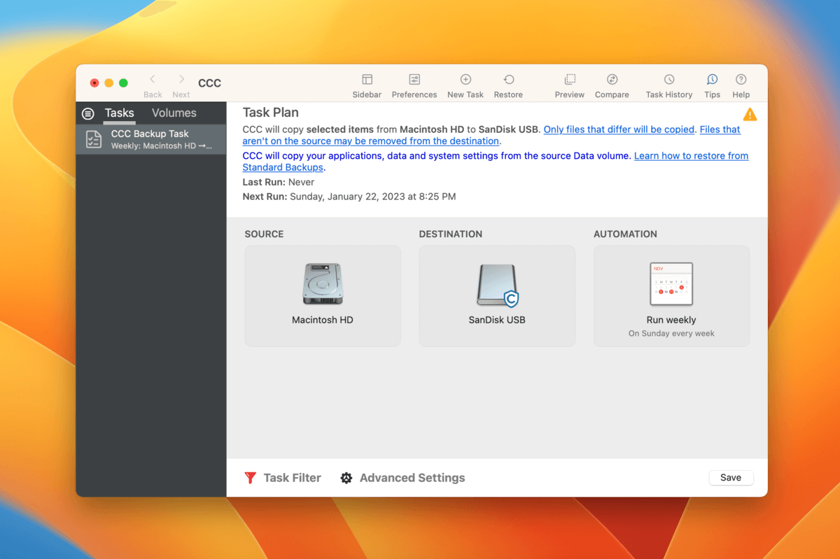 Carbon Copy Cloner initial window