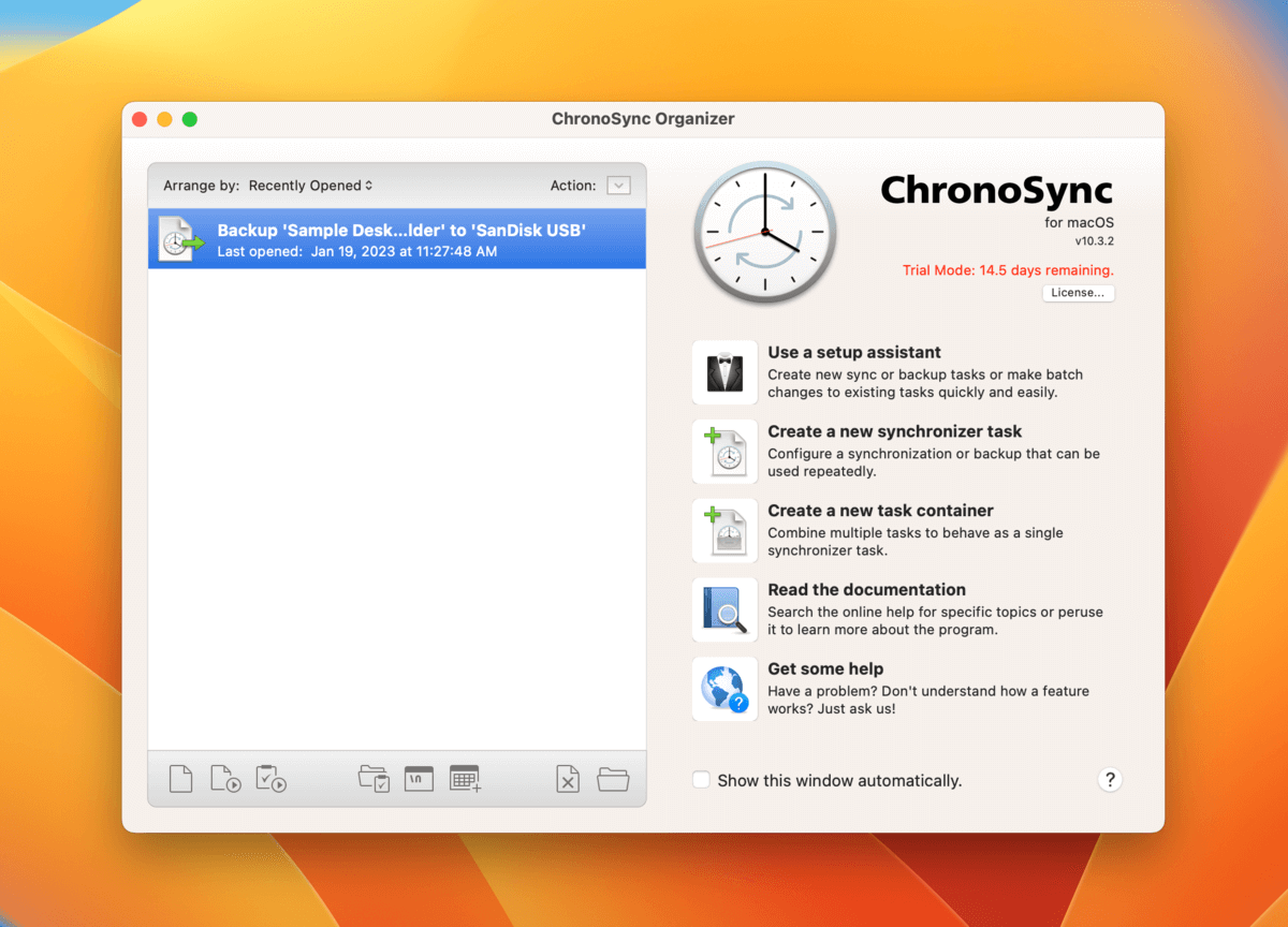 ChronoSync initial screen