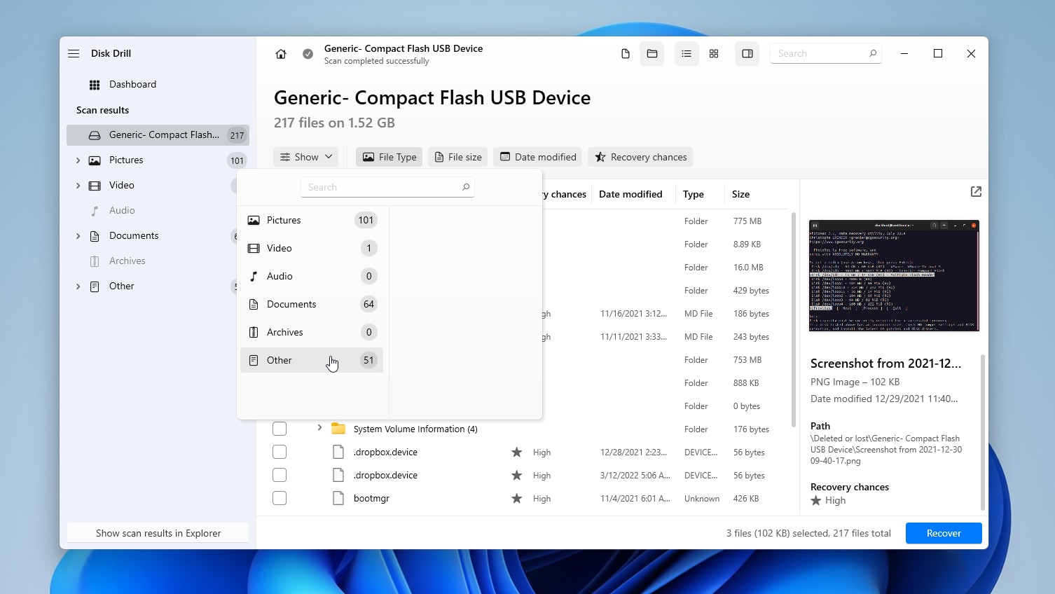 Disk Drill Filters File Type