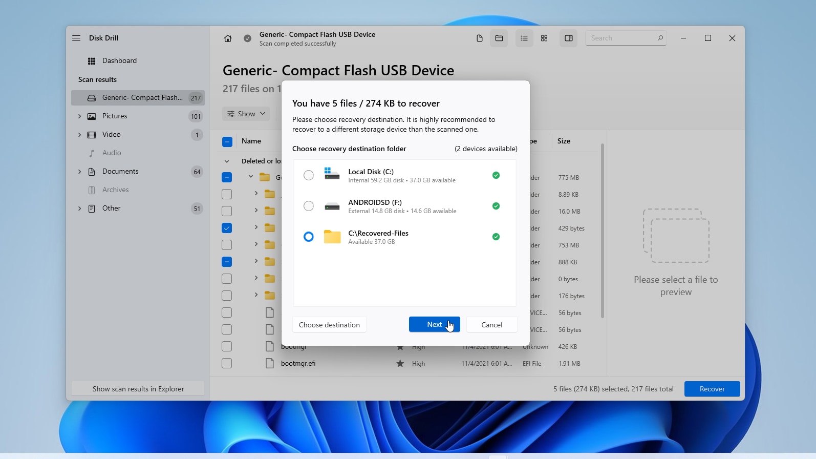 Disk Drill Select Destination