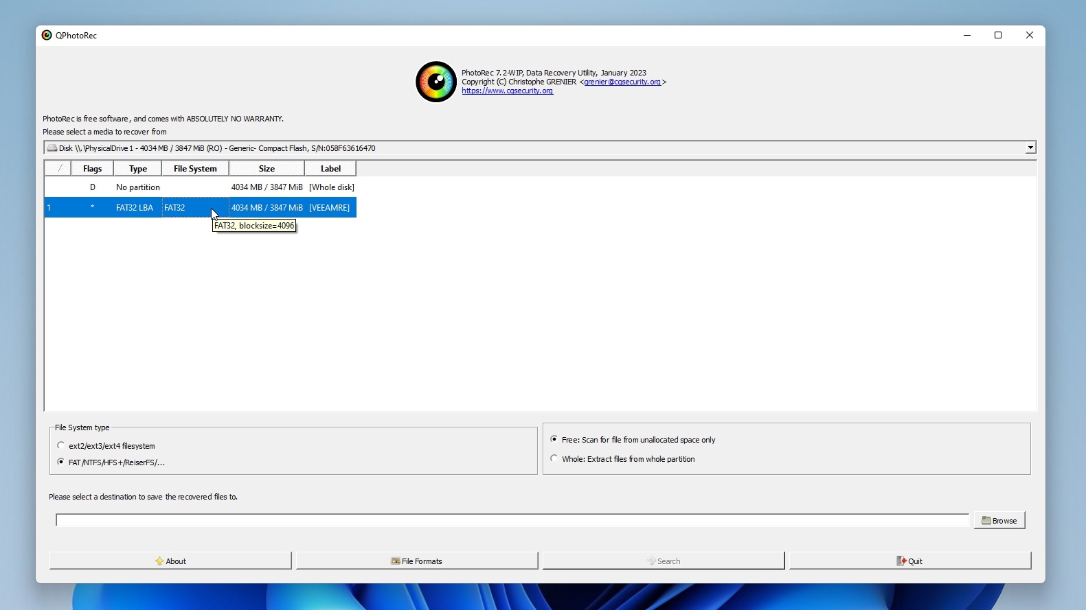 qPhotorec Select Disk Or Partition