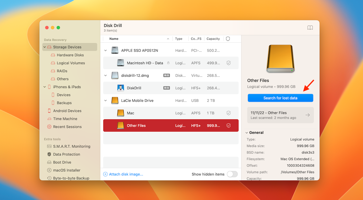 scan thunderbolt hdd using disk drill