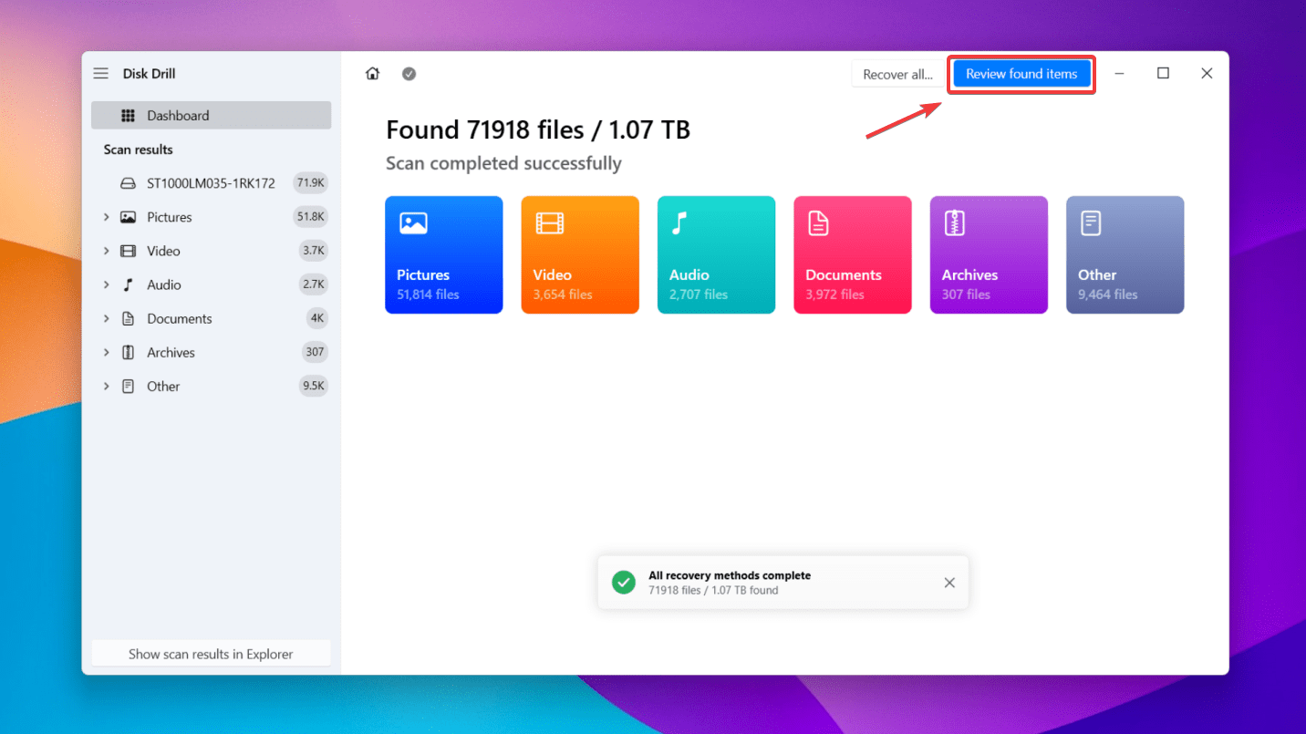 scan window on disk drill