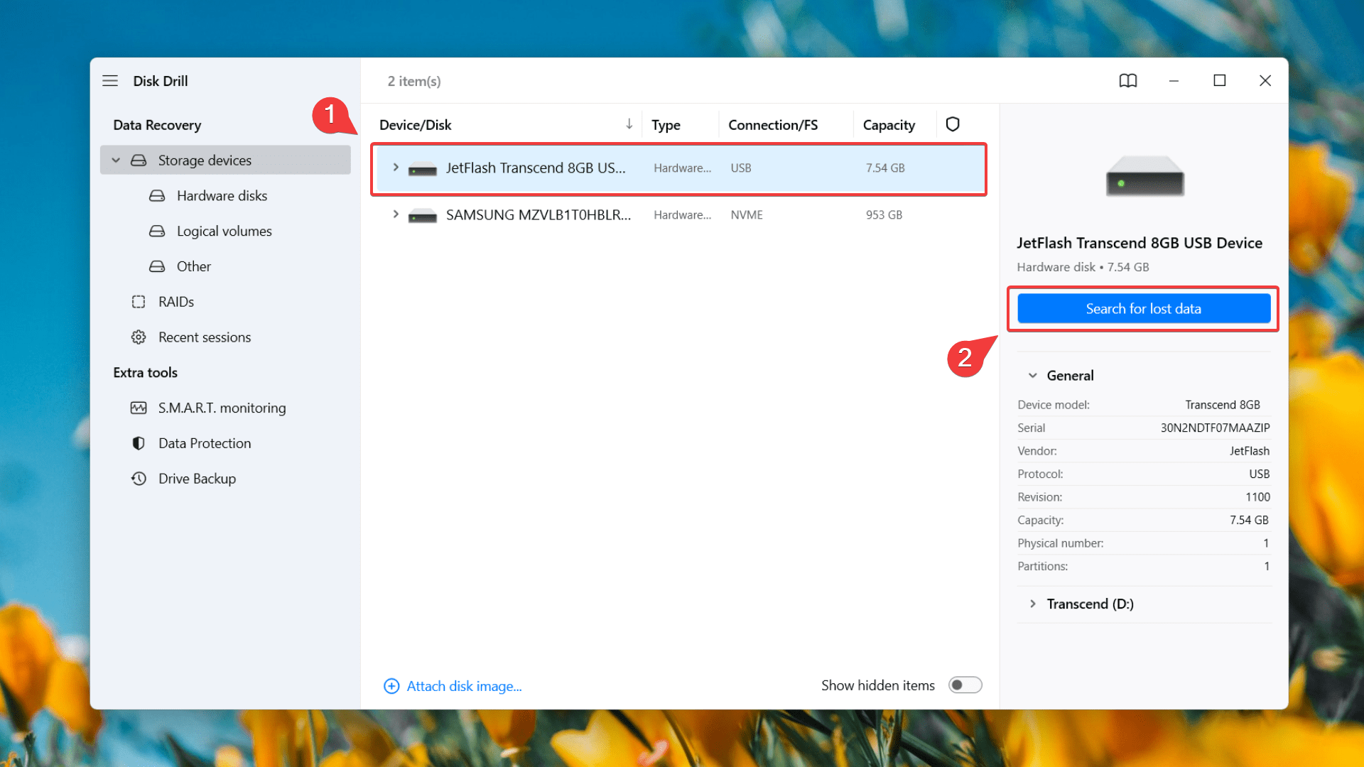 selecting memory storage on disk drill