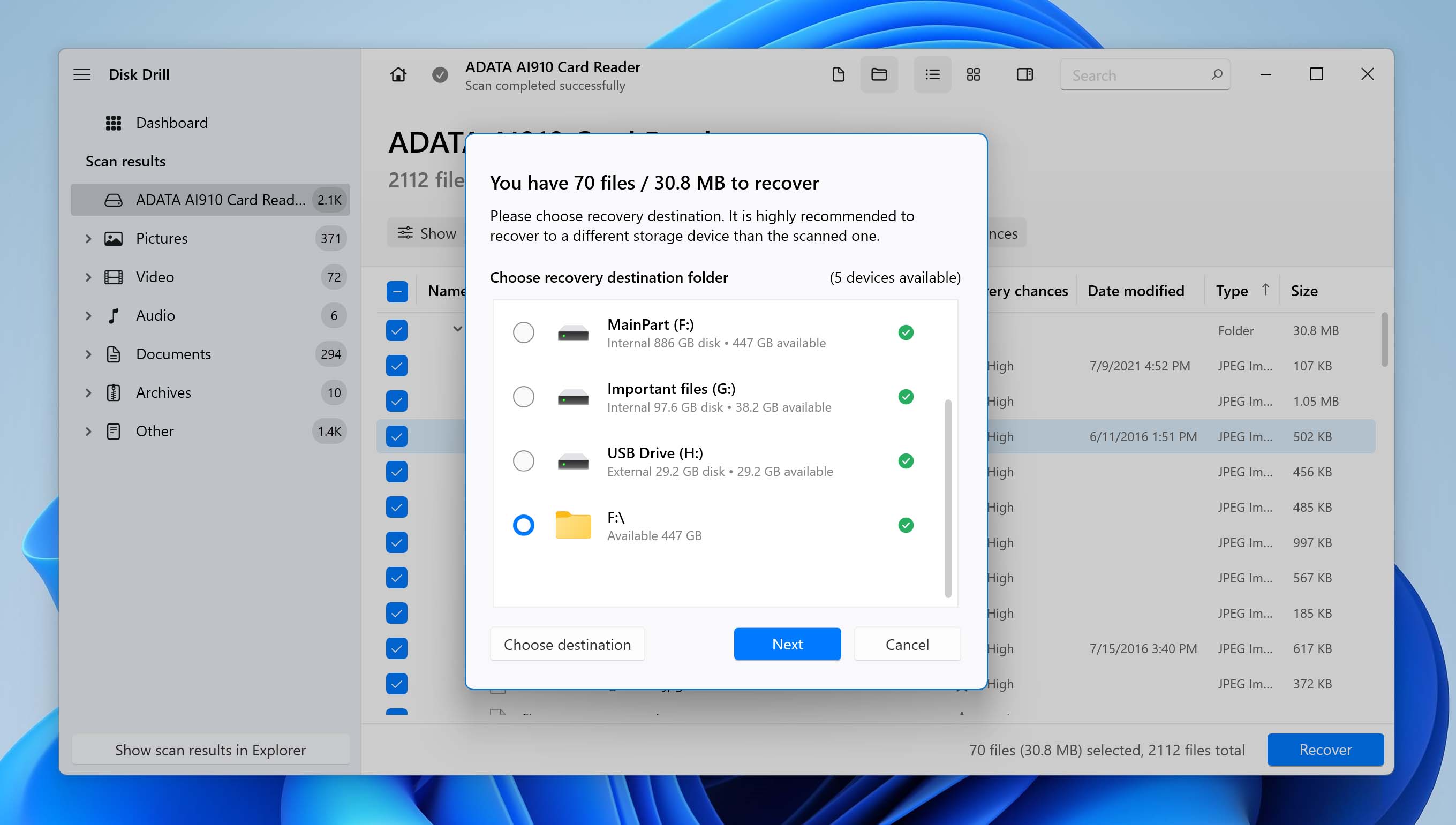 Select Recovery Path For Files From Adata SD Card