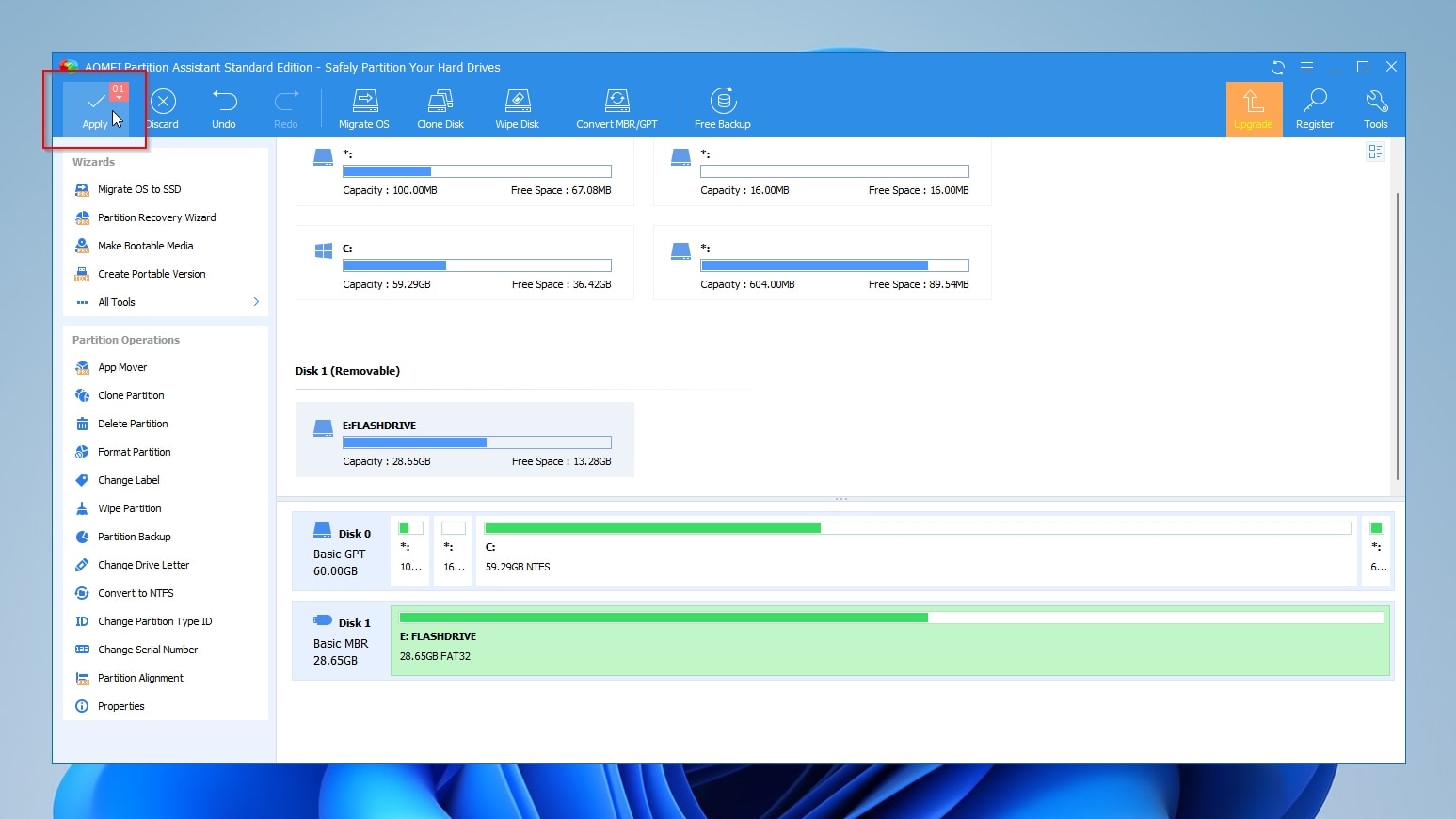 AOMEI Partition Assistant Apply Changes