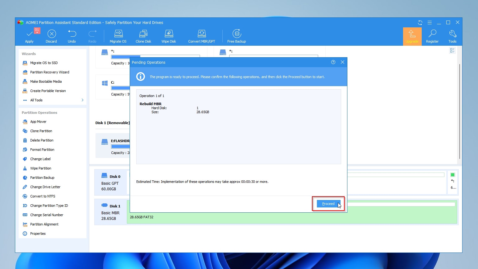 AOMEI Partition Assistant Proceed With Pending Operations