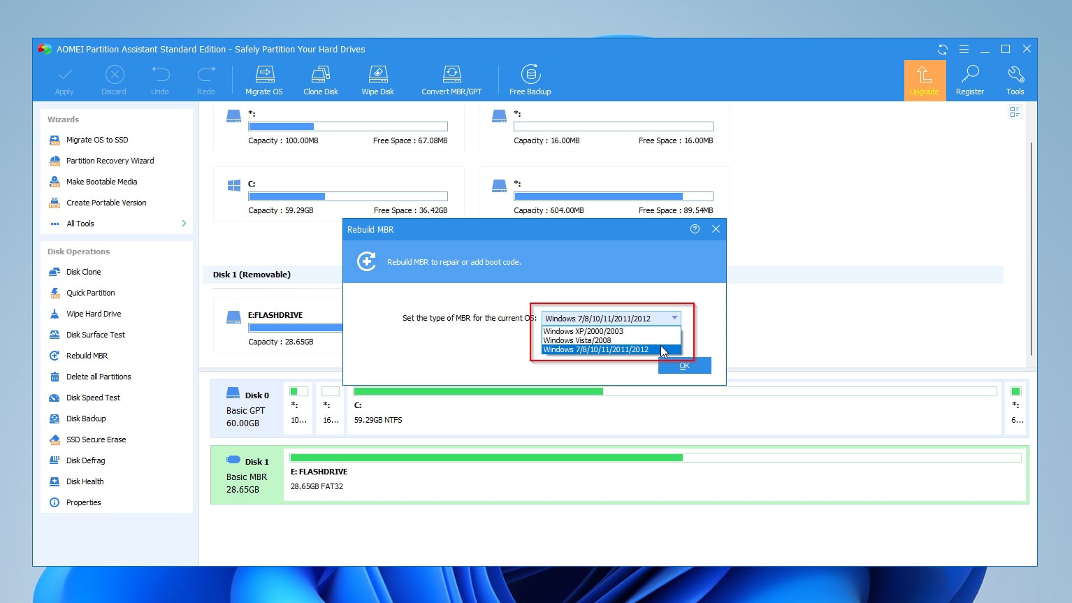 AOMEI Partition Assistant Selecting MBR Type