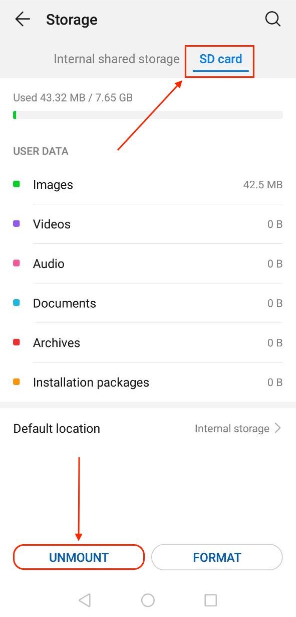 Unmount option in Android settings