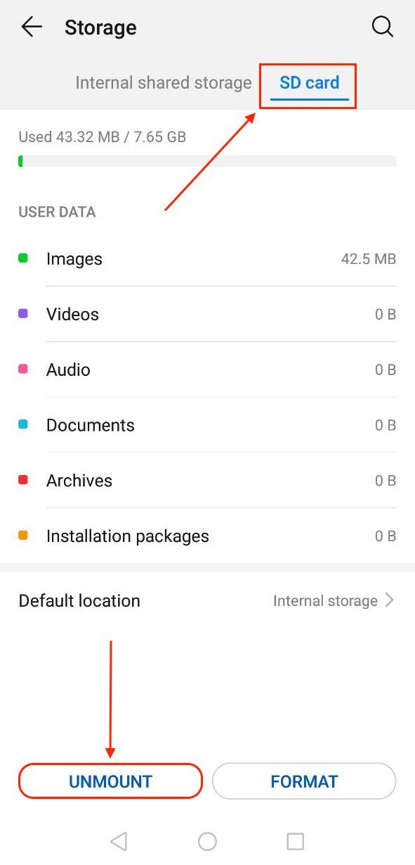 Unmount option in Android settings