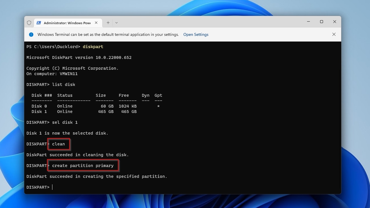 CMD Diskpart Create Partition Primary