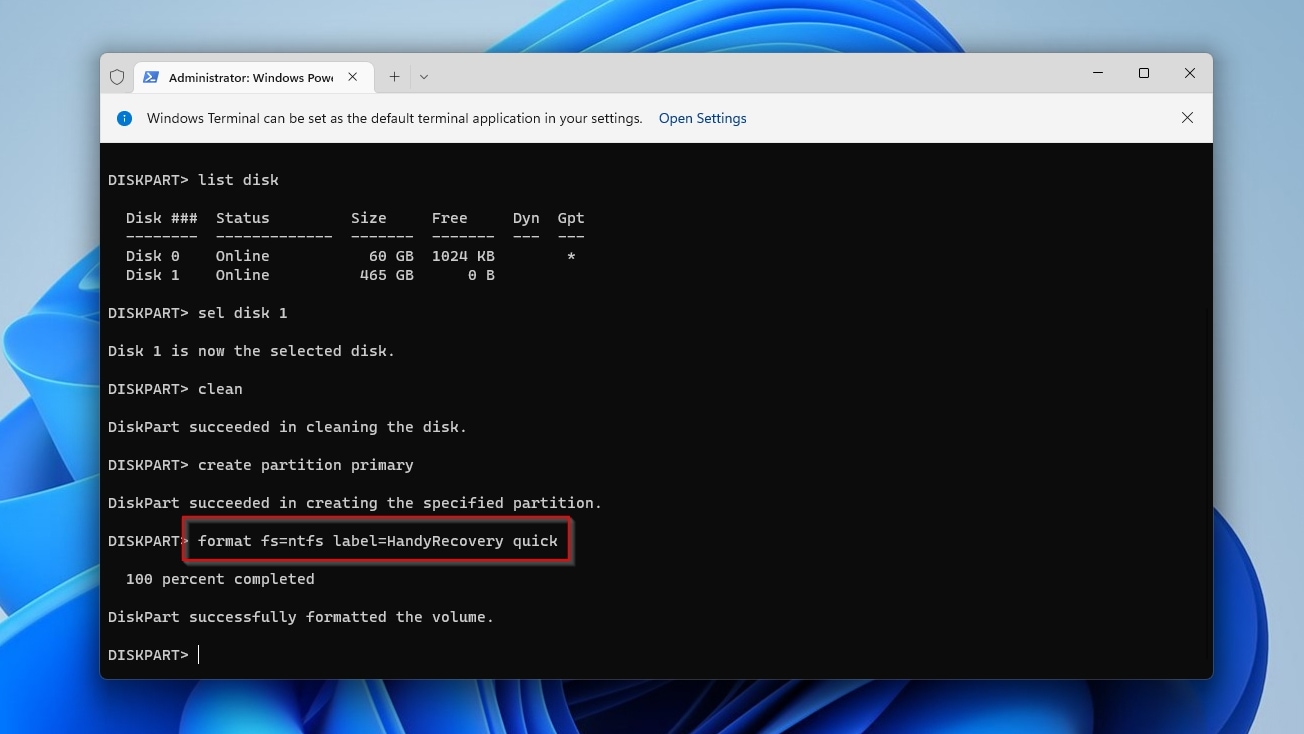 CMD Diskpart Format Disk