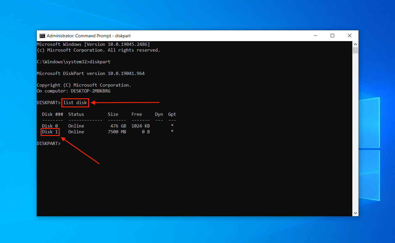 List Disk Command in Command Prompt