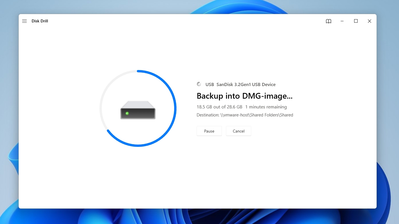 Disk Drill Backing up Device to DMG Image