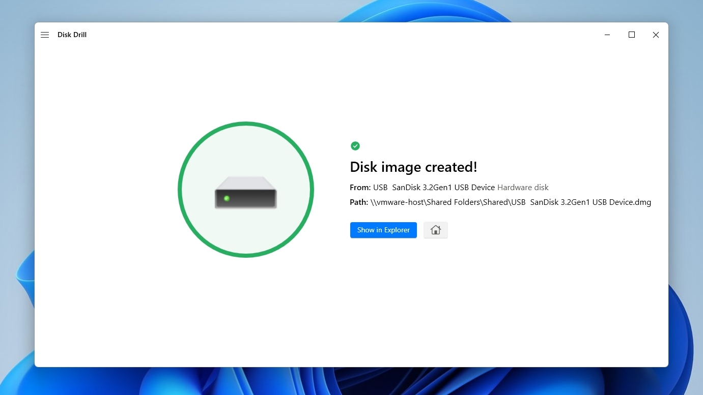 Disk Drill Byte to Byte Backup Created