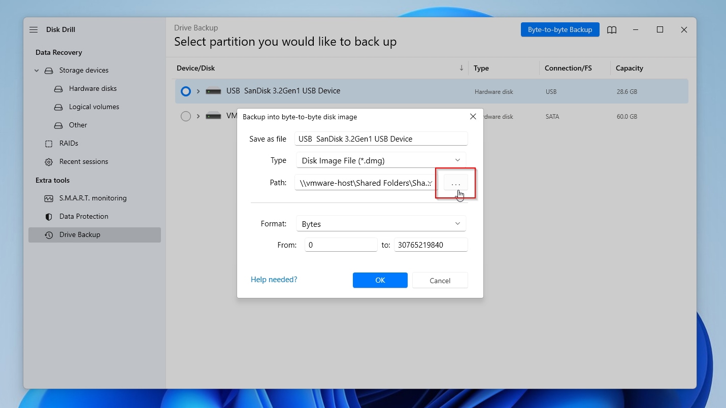 Disk Drill Byte to Byte Backup Destination