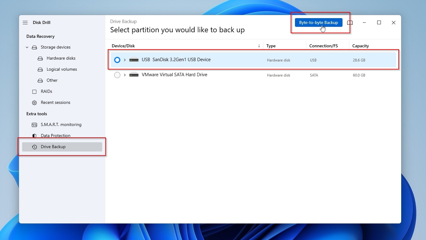 Disk Drill Drive Backup Byte to Byte Backup