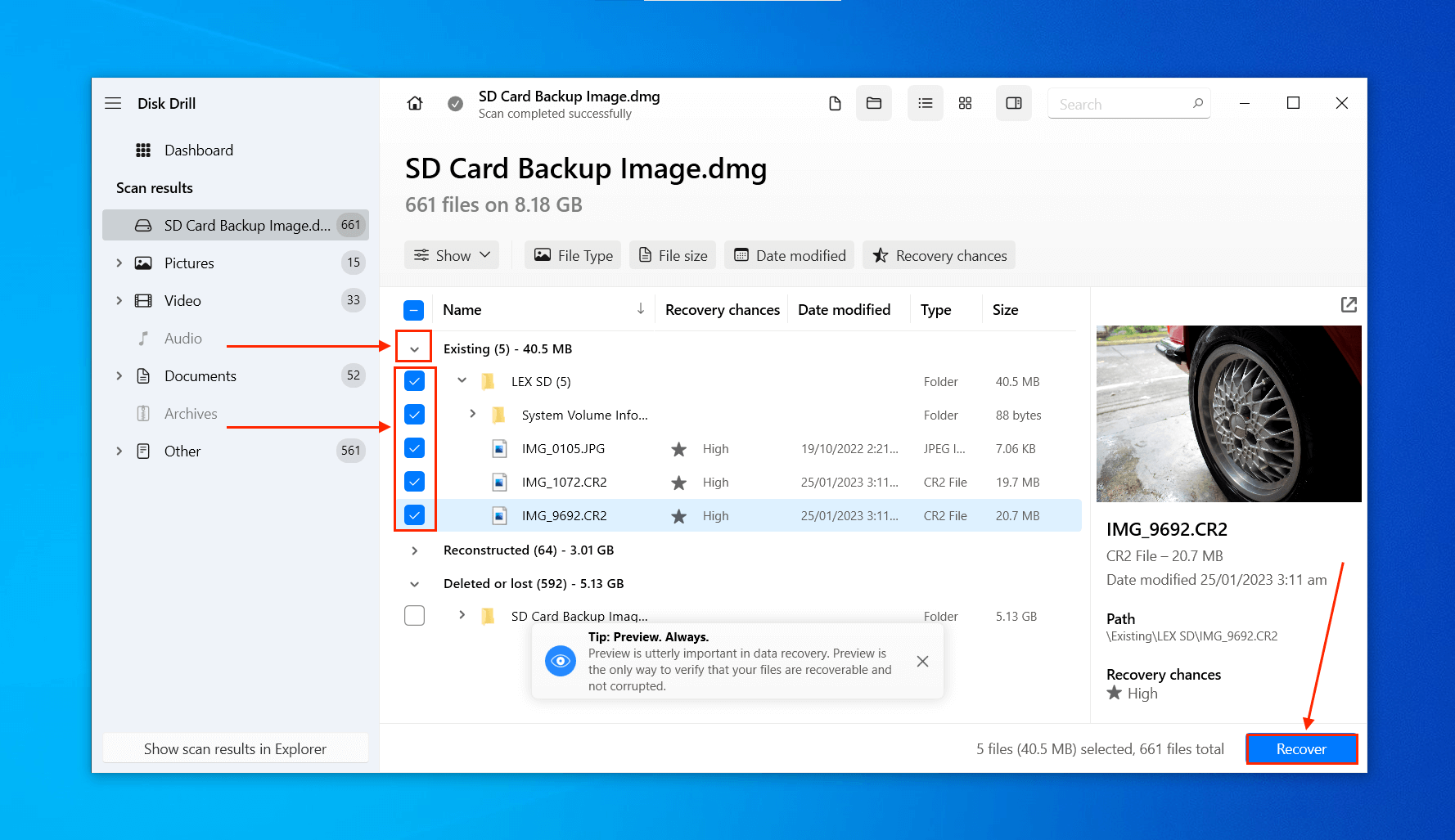 Disk Drill SD card files