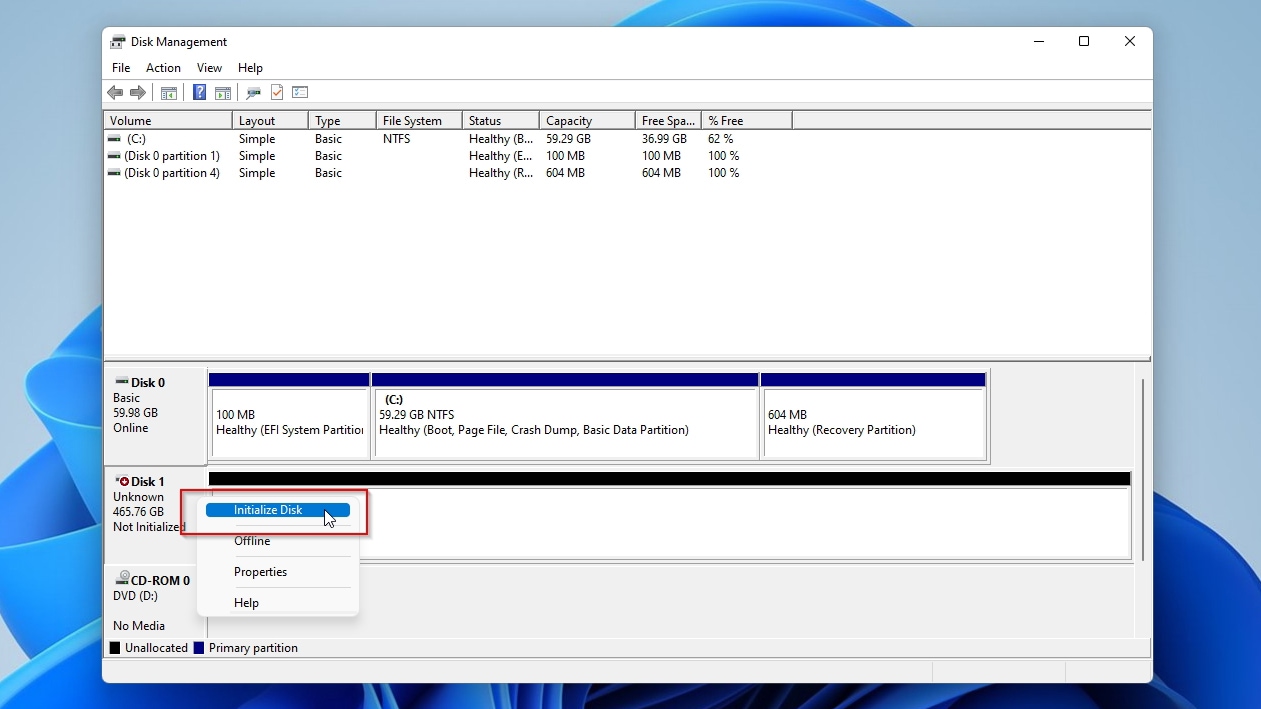 Disk Management Initialize Disk