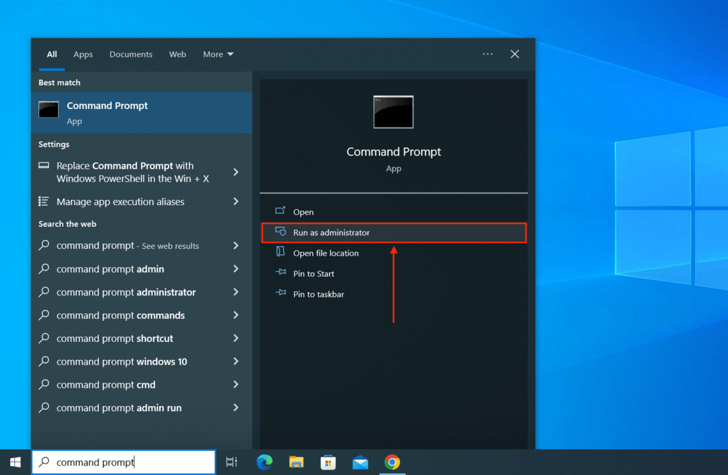 Command Prompt in Start Menu