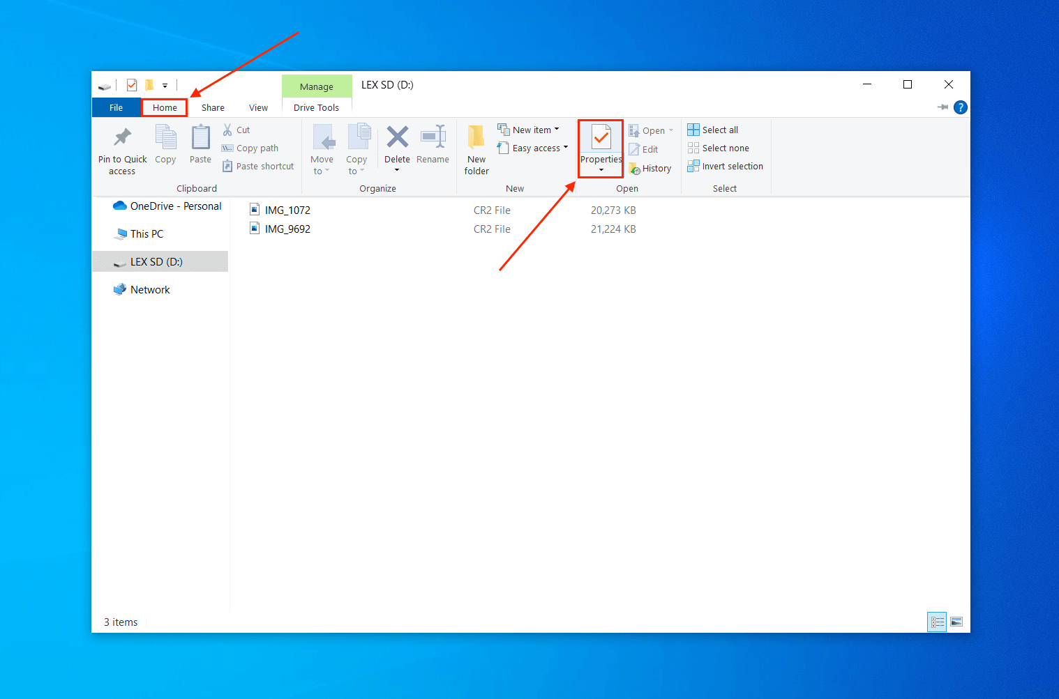 Properties button in Windows Explorer