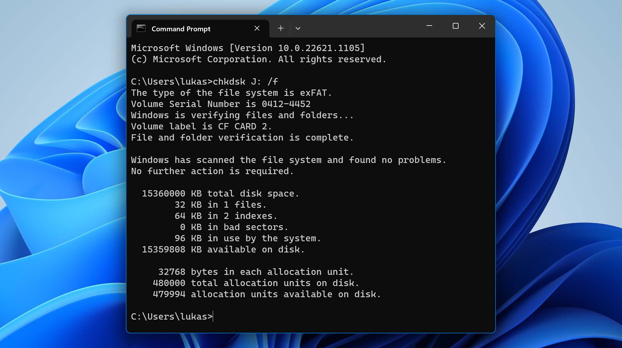 use chkdsk command for CF card