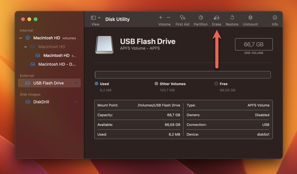 disk utility erase usb flash drive