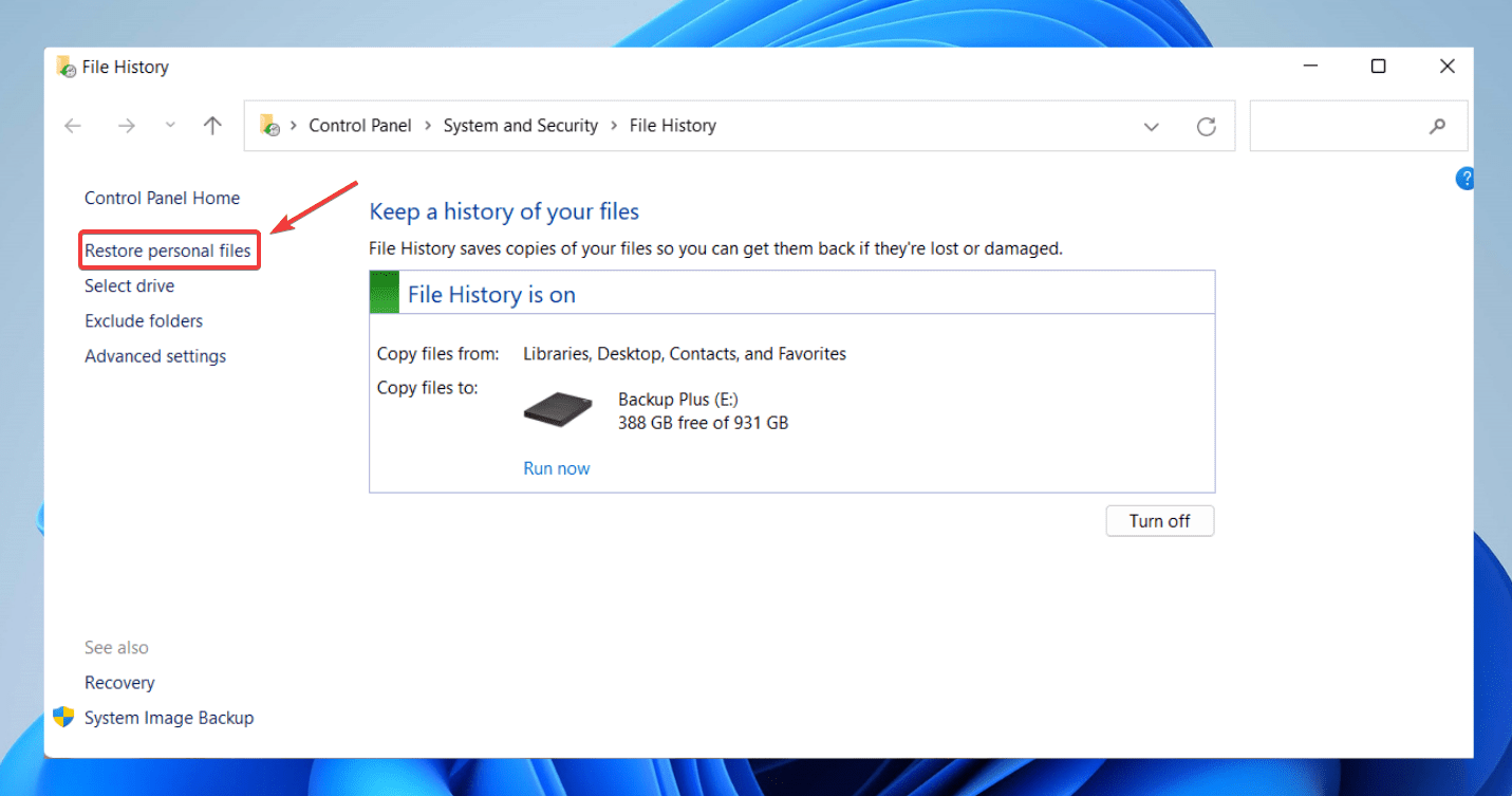 restoring files from file history