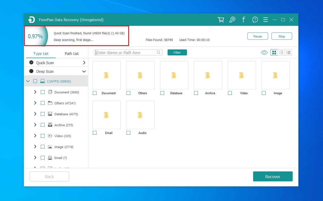 fonepaw data scan in progress