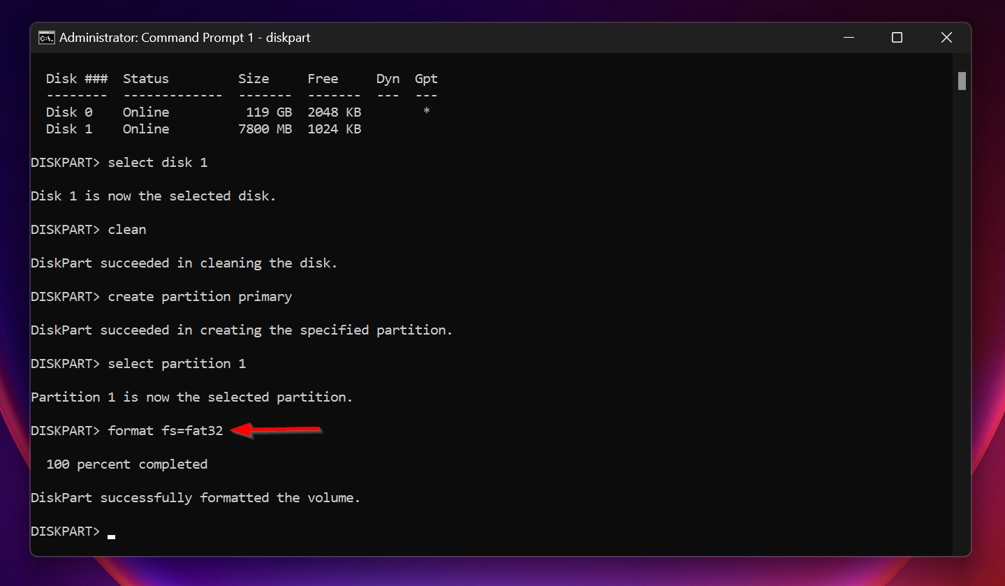 The format command in the Command Prompt console.