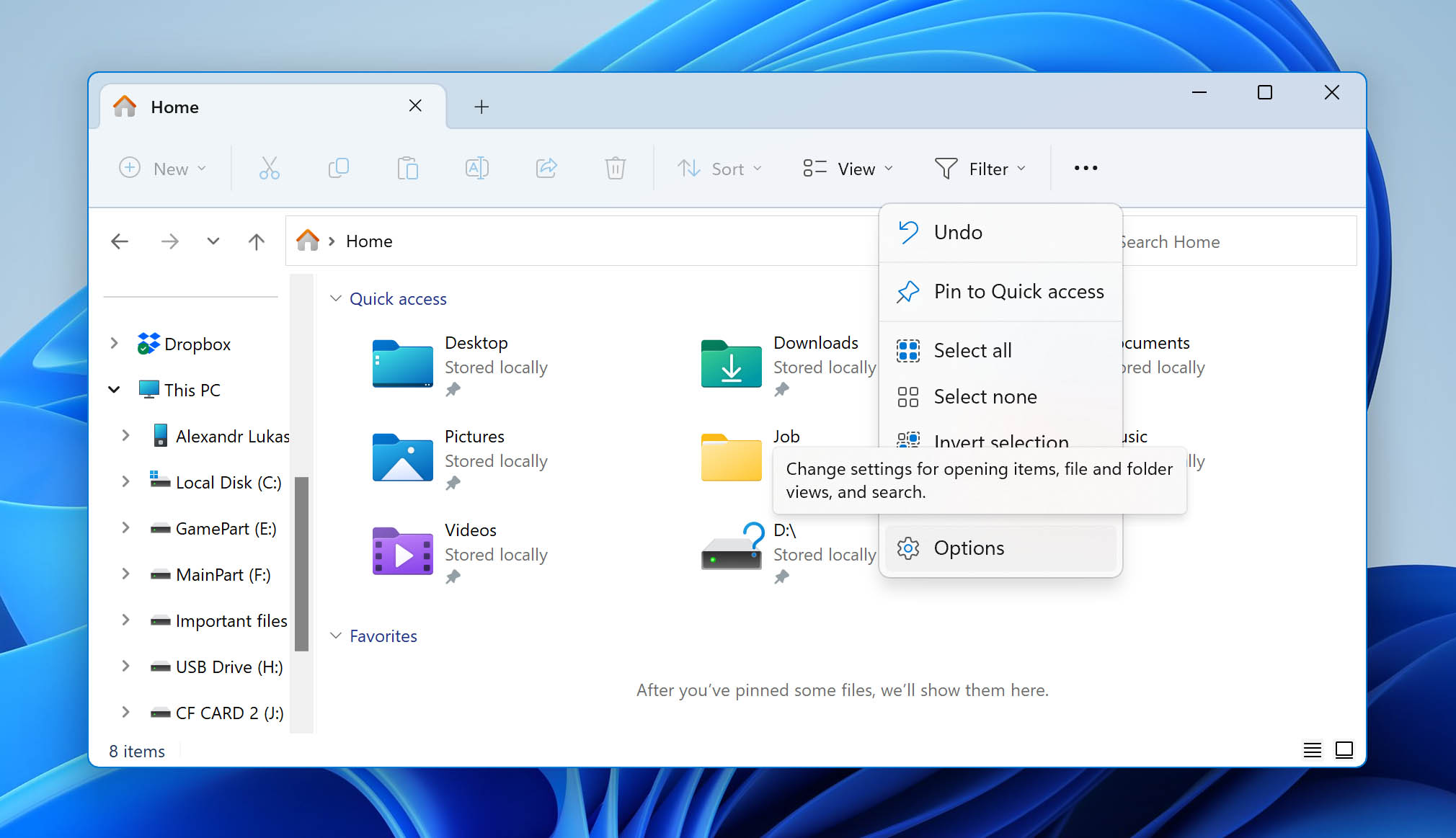 go to file explorer options