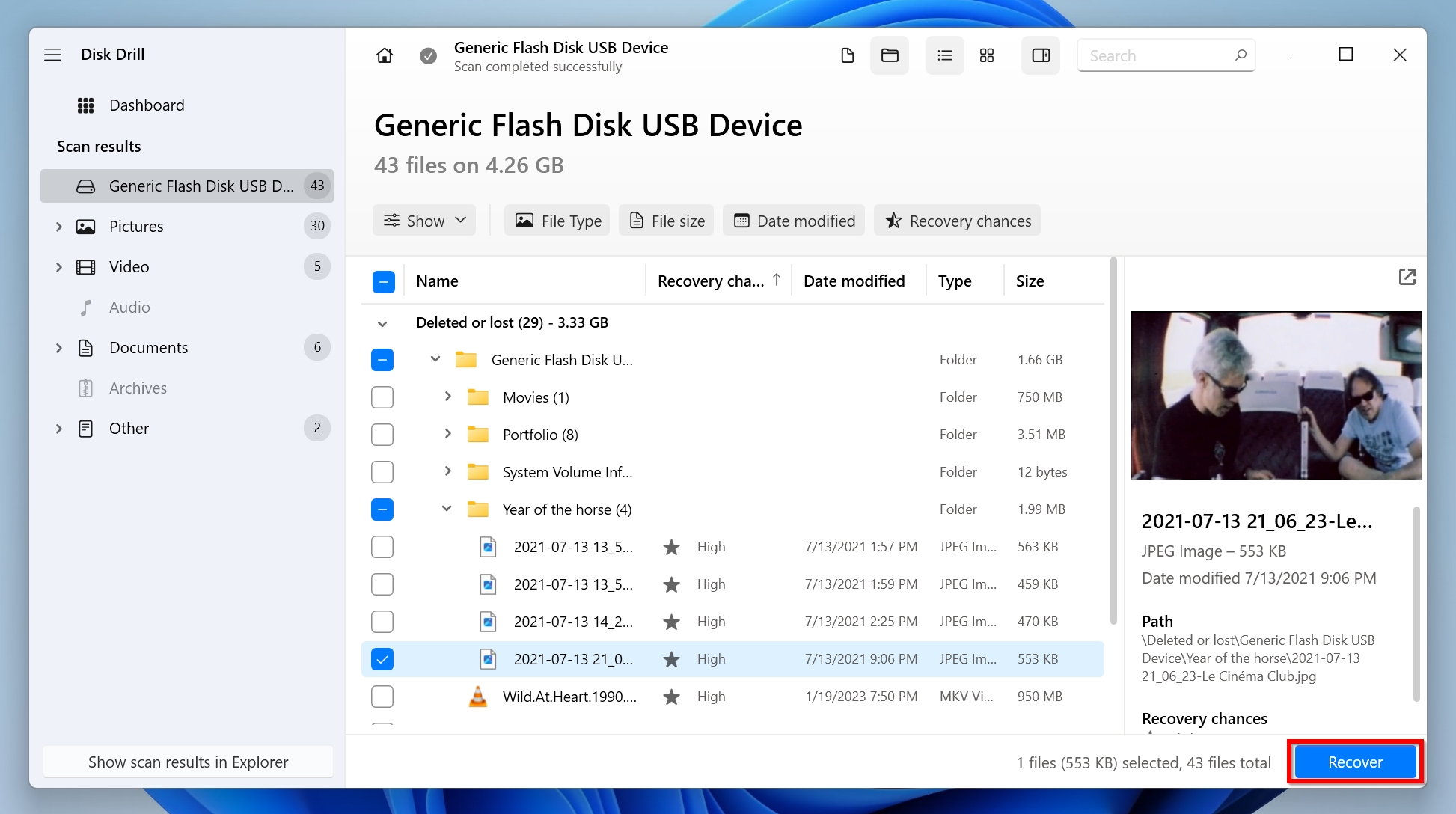 List of recoverable files in Disk Drill.