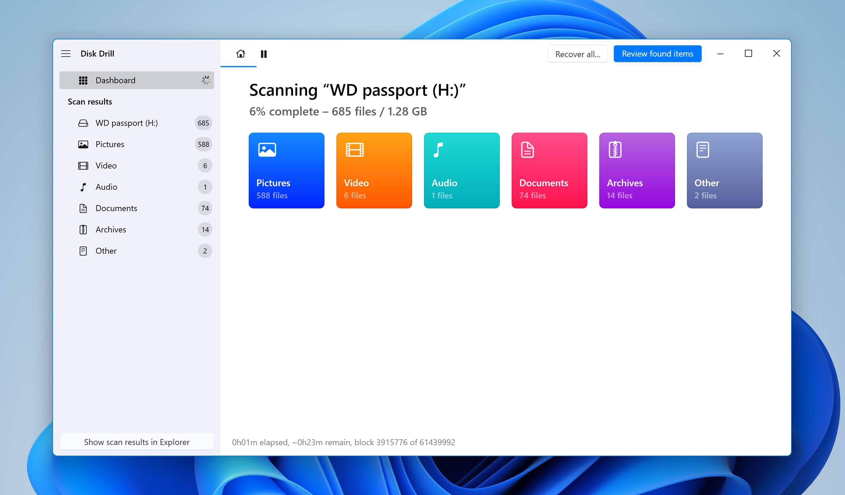 search for lost data in disk drill