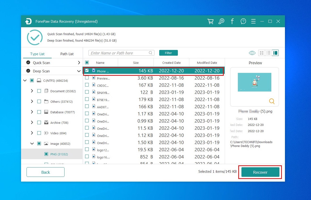 select file to recover