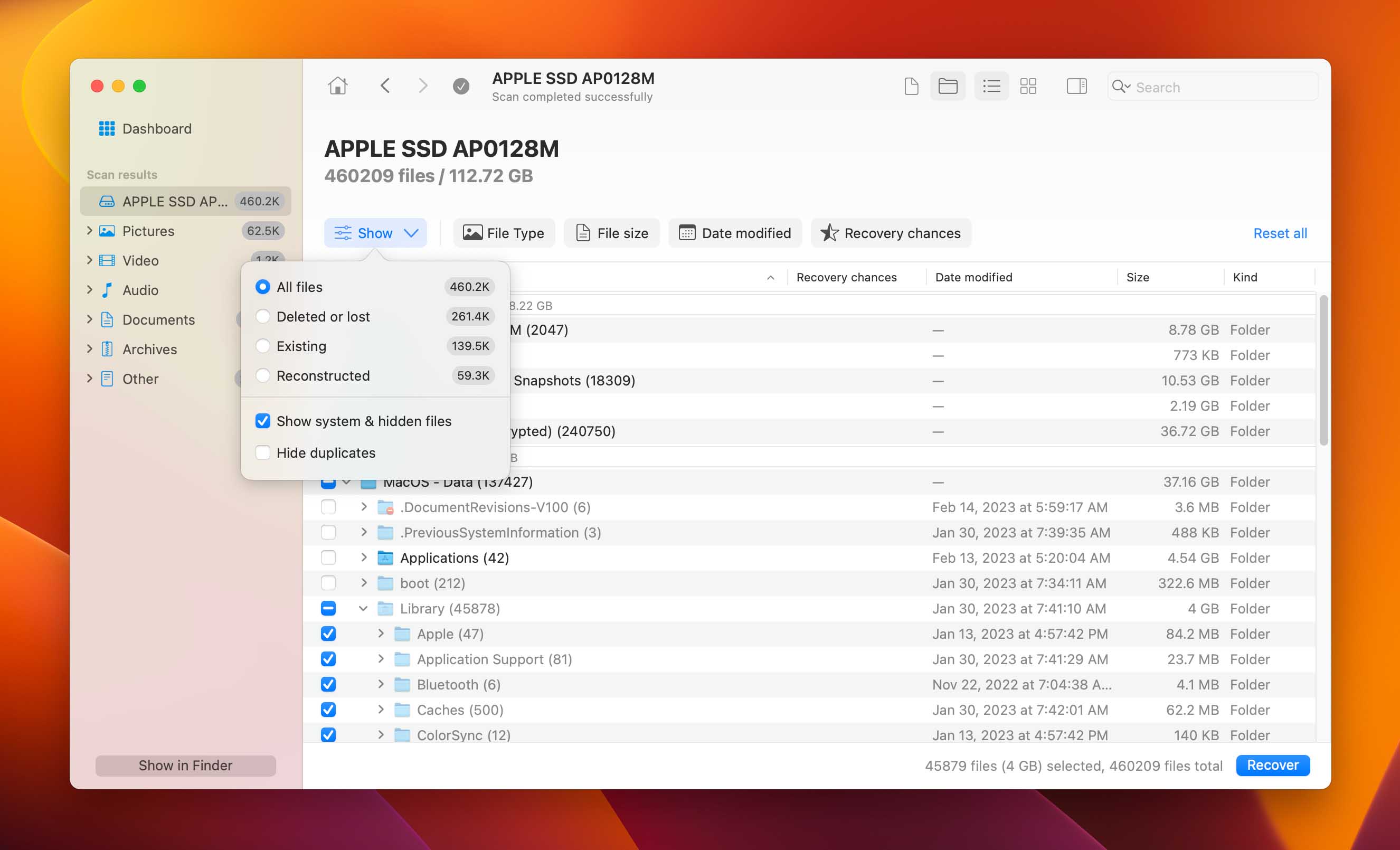 show hidden and system files in disk drill