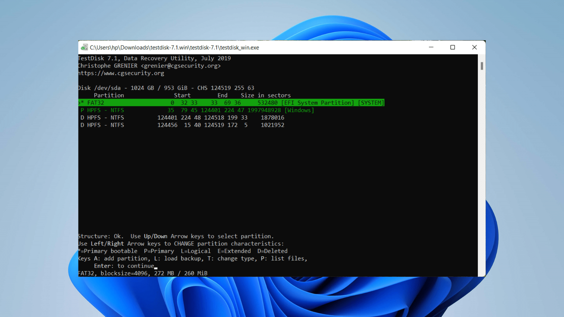 configuring test disk