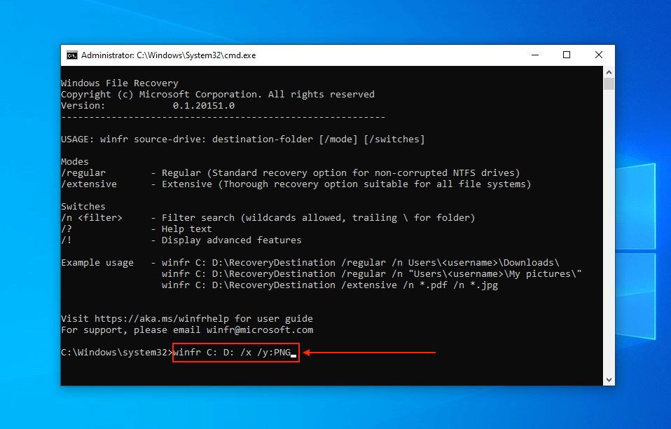 winfr signature scan command