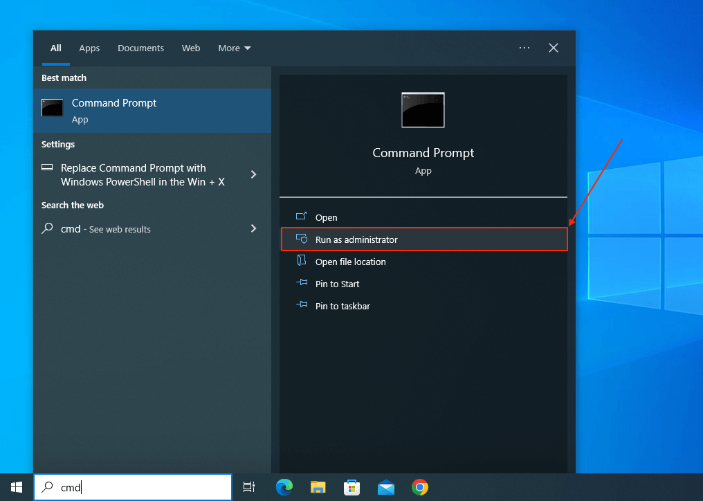 Command Prompt in the Start menu