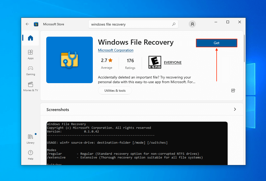 Windows File Recovery app in the Microsoft Store