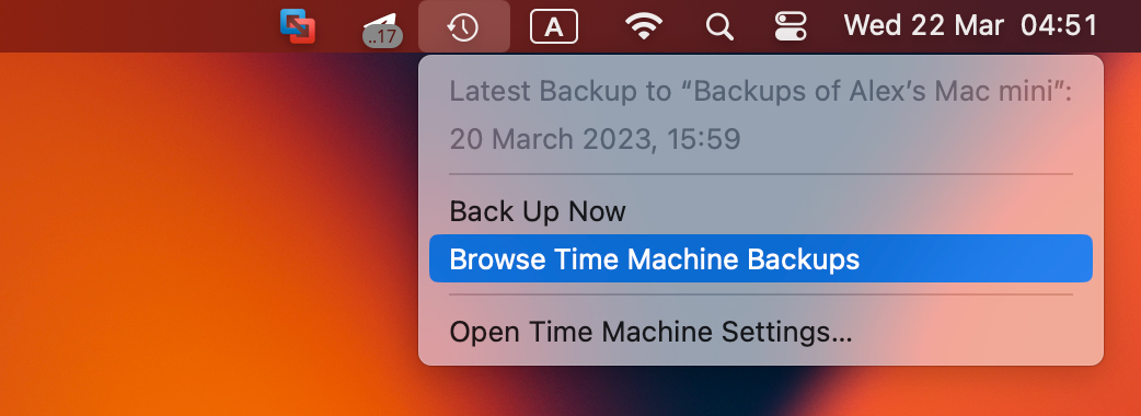 Launch Time Machine in macos