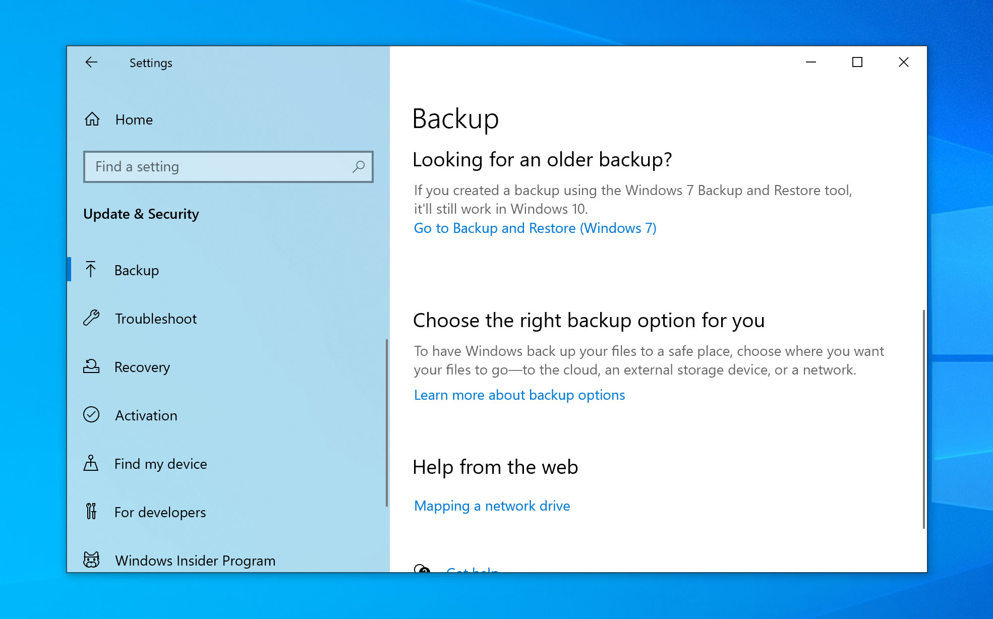 Image depicting how to access Backup and Restore (Windows 7) feature on Windows 10 for Recycle Bin recovery
