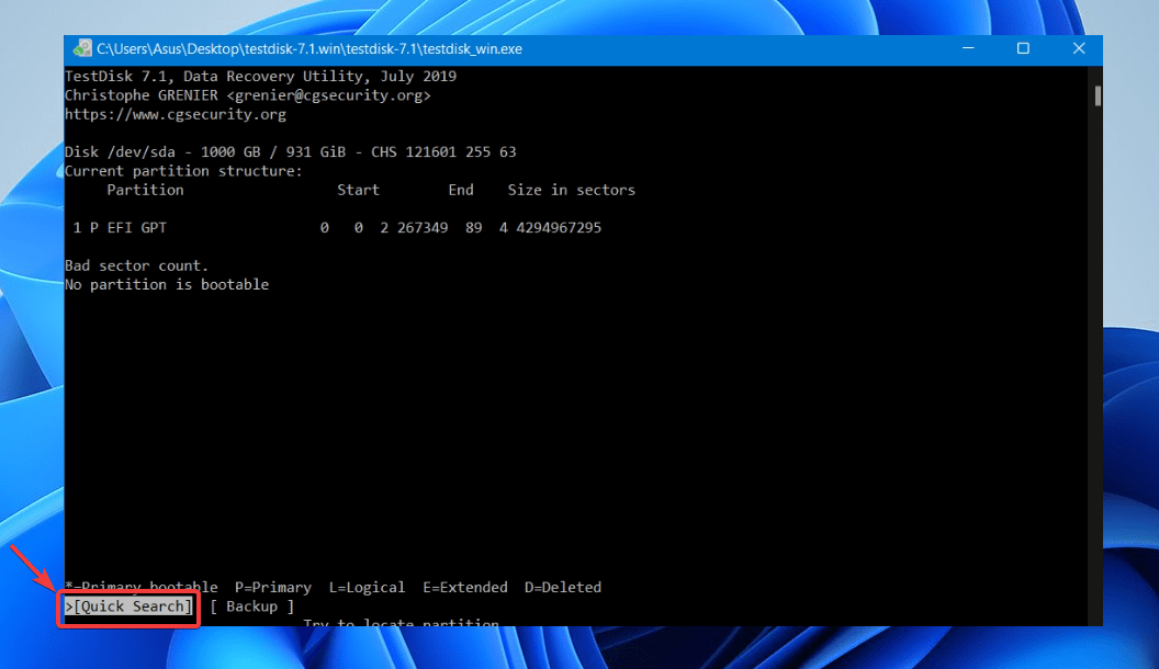 executing a quick search on testdisk