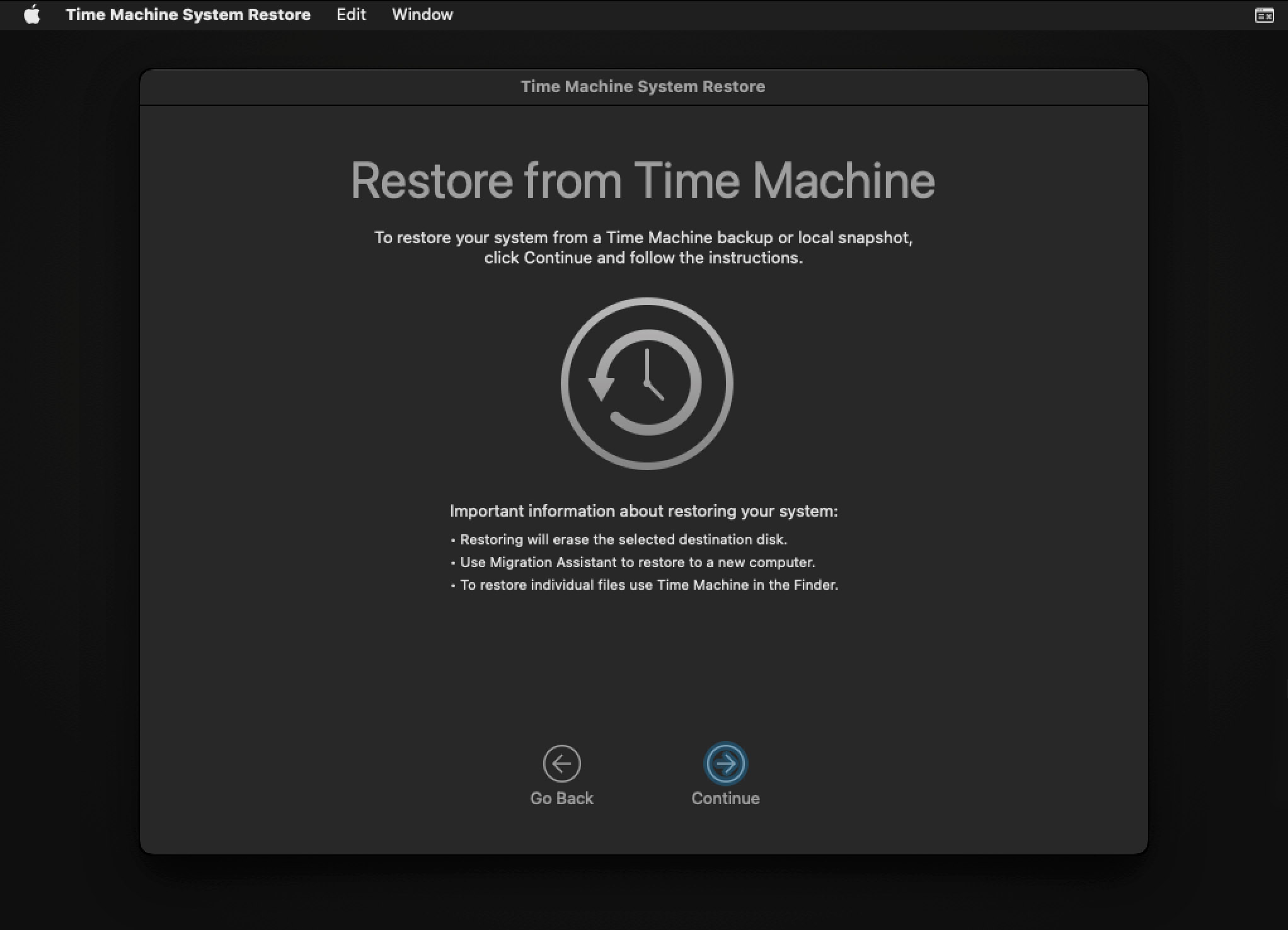 restore from time machine backup in macos recovery mode