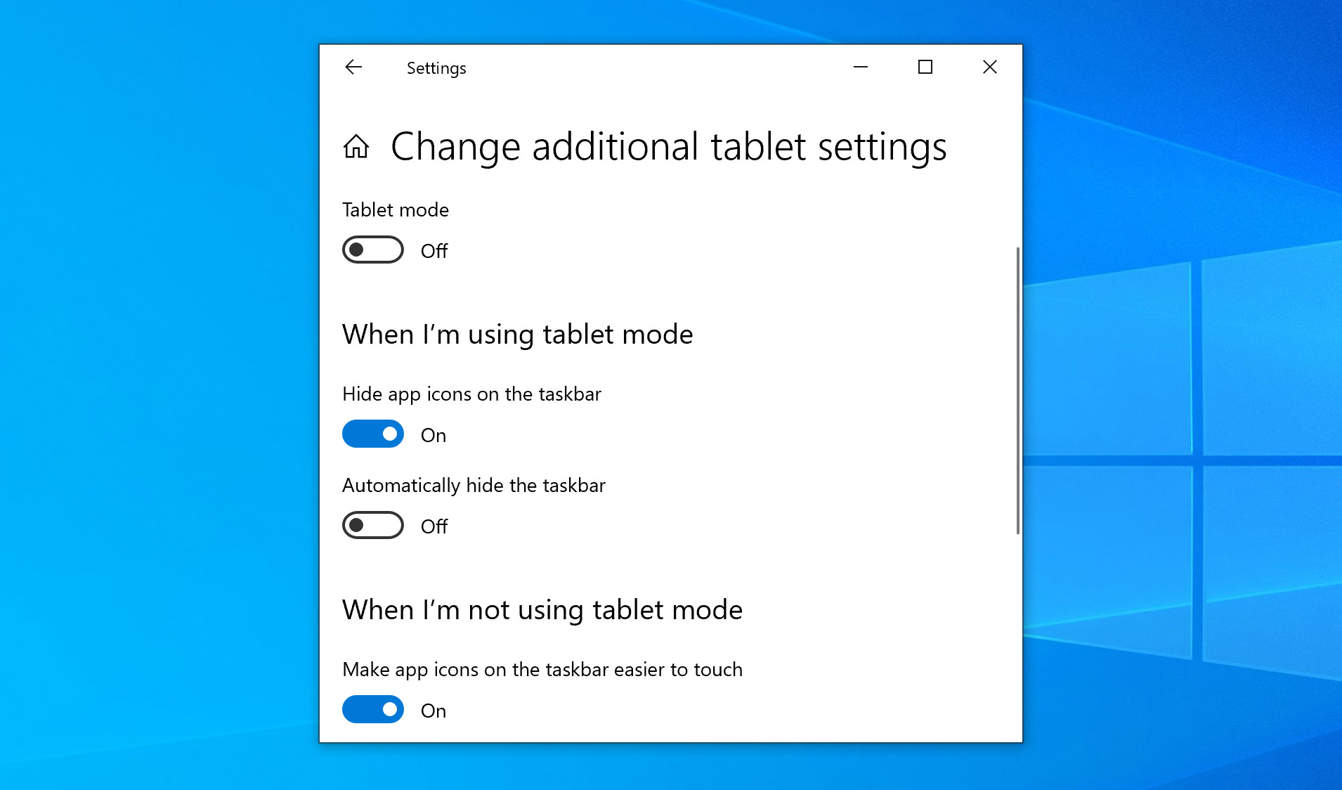 Image representation of turning off Windows 10 Tablet Mode