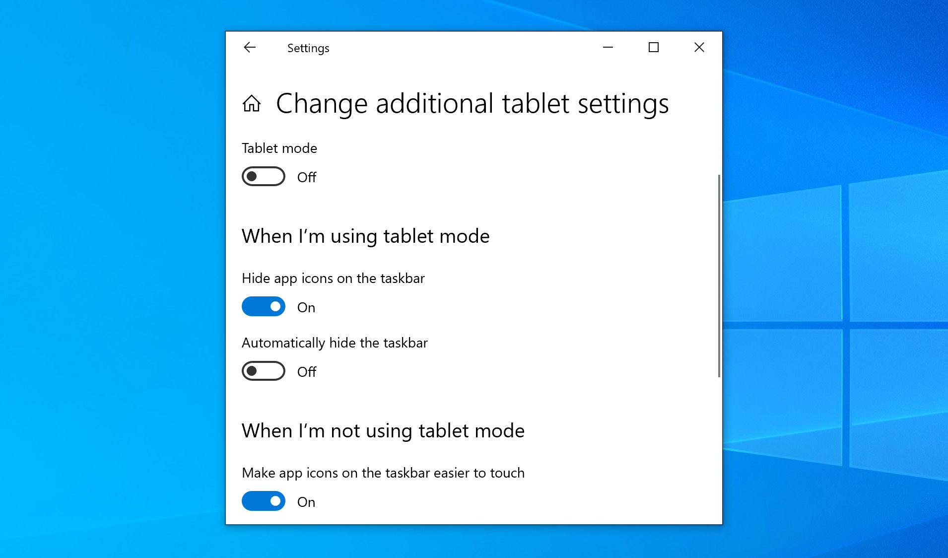 Image representation of turning off Windows 10 Tablet Mode
